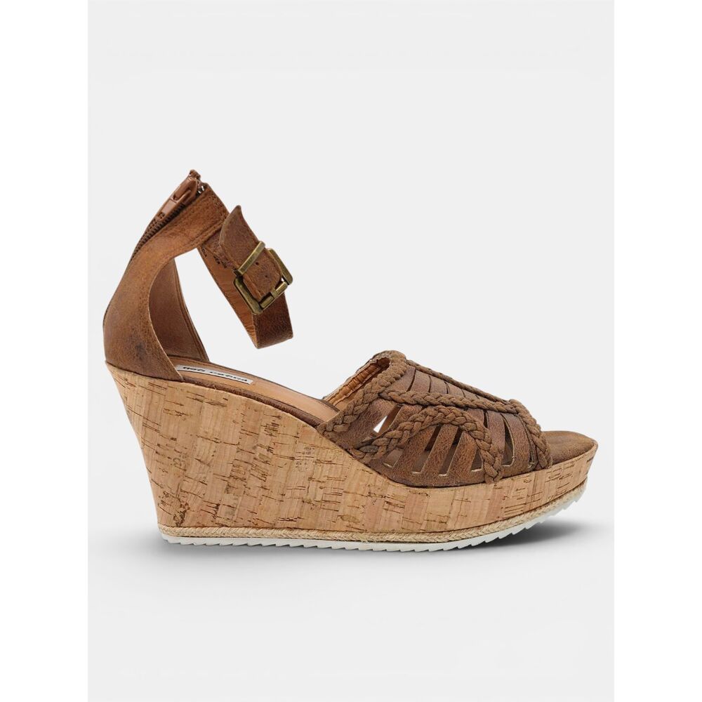 Not Rated Brown Braided Cork Wedge Platform Sandals Size 9.5 Ankle Strap Boho